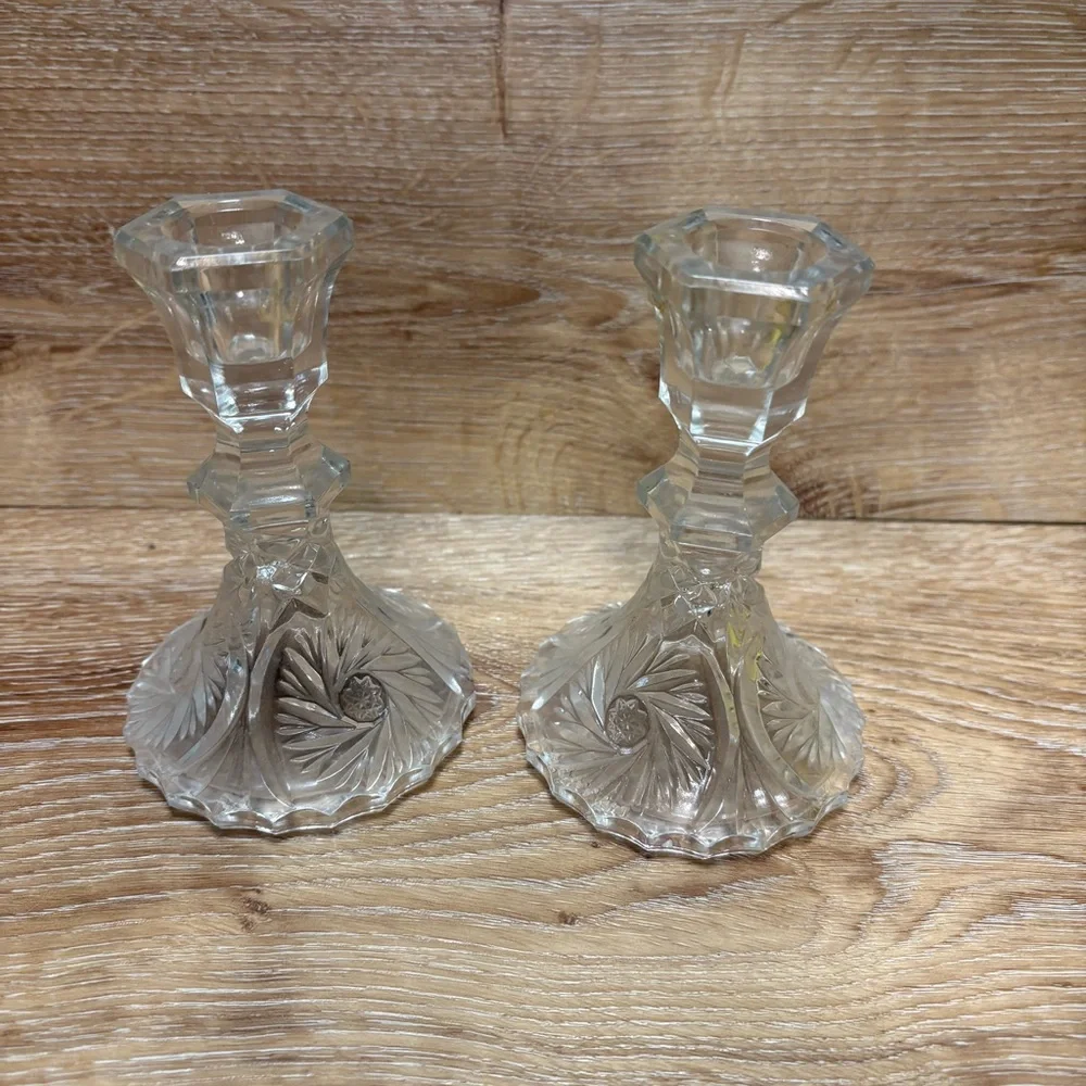 Vintage Anna Hutte Bleikristall Germany Crystal Candle Sticks Holders
